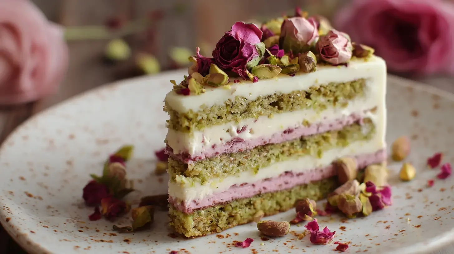 Pistachio Cardamom and Rose Cake