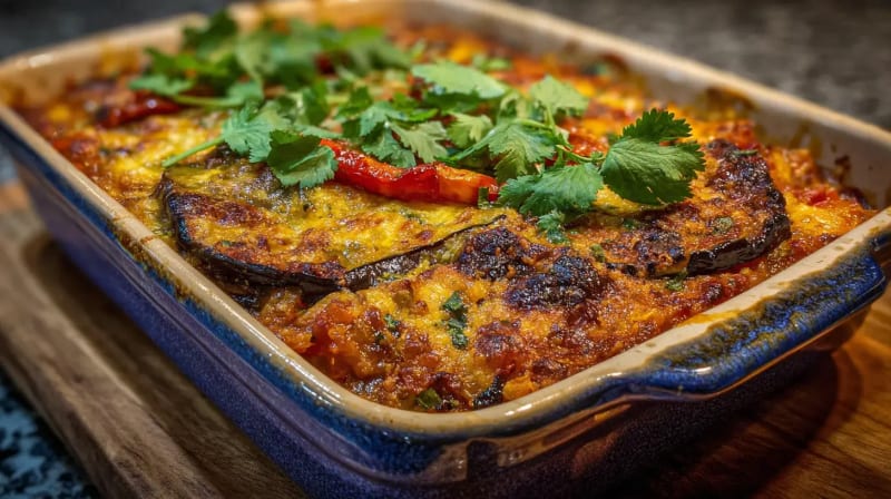 Spiced Aubergine and Lentil Bake